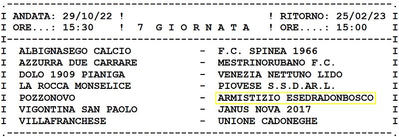 7^ giornata Calcio Armistizio Esedra Don Bosco Padova Juniores Elite U19 - Girone C Stagione Sportiva 2022-2023